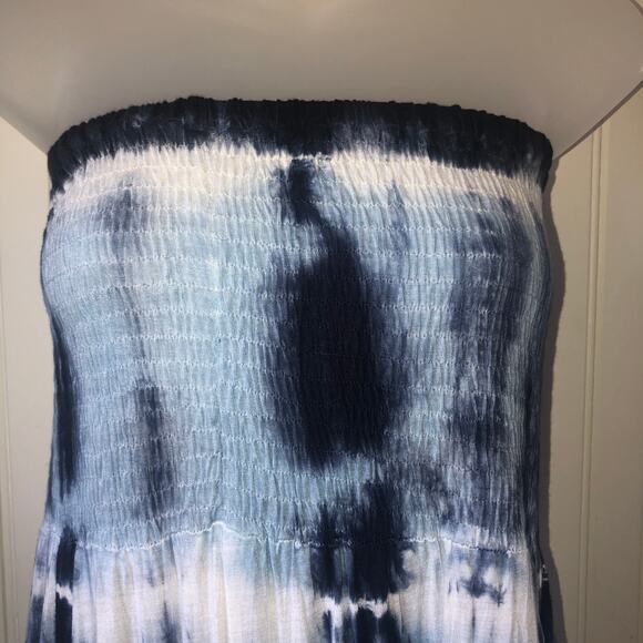 RAVIYA Blue Tie-Dye Strapless MIDI Dress Swimsuit Cover Up Size Large - Picture 2 of 6